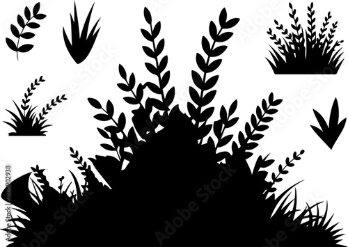 Bushes and Grass Silhouette Vector Set"