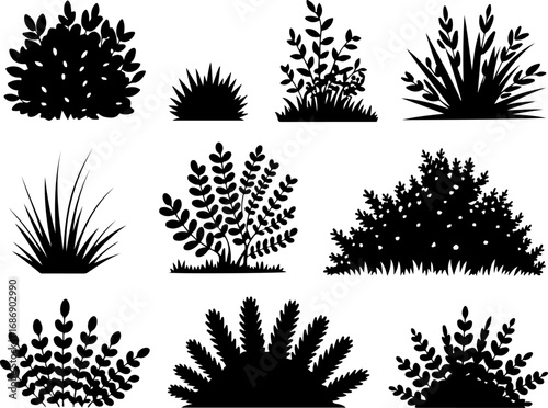 Bushes and Grass Silhouette Vector Set"