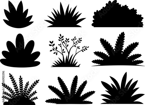 Bushes and Grass Silhouette Vector Set"