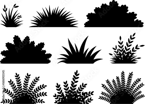 Bushes and Grass Silhouette Vector Set"