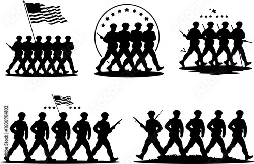 USA Military Memorial Silhouette with Flags and Cross" Graphics