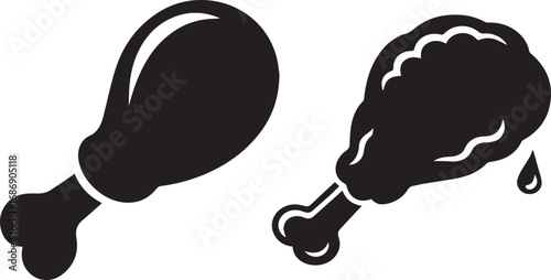 Simple black silhouette of a crispy fried chicken leg with dripping fat