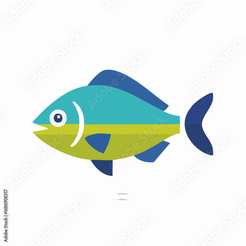 Stylized aquatic fish illustration with blue and green colors swimming