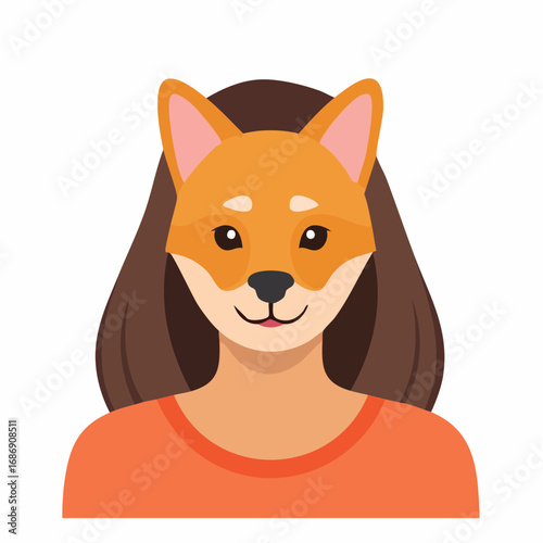Avatar illustration of a person with brown hair wearing a cute orange fox or shiba inu animal mask