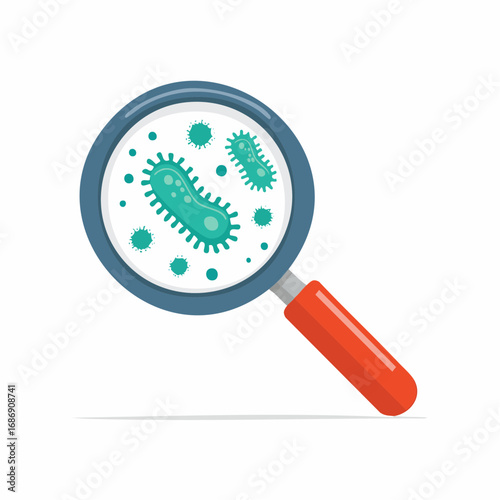 Bacteria under Magnifying Glass Illustration: Science, Microbiology and Medical Research