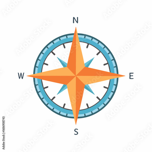 Stylized Compass Rose Showing Cardinal Directions North South East West for Navigation and Guidance