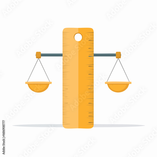 Legal balance scale with ruler for fair assessment and evaluation