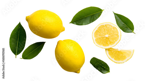 Wallpaper Mural Fresh lemons and green leaves are in a vibrant food still life Torontodigital.ca