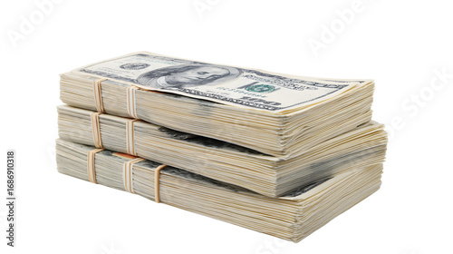 Stacked bundles of united states hundred dollar bills represent wealth finance and economic prosperity