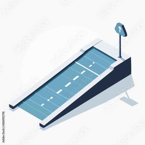 Minimalist vector geometric ramp with safety markings on white background  