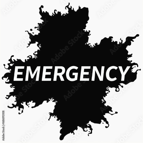 Emergency text on abstract black ink splash background  