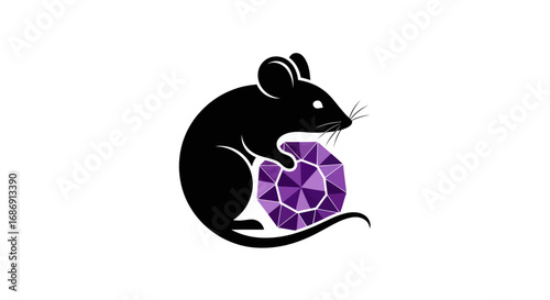 Elegant black mouse silhouette holding a sparkling purple gemstone.