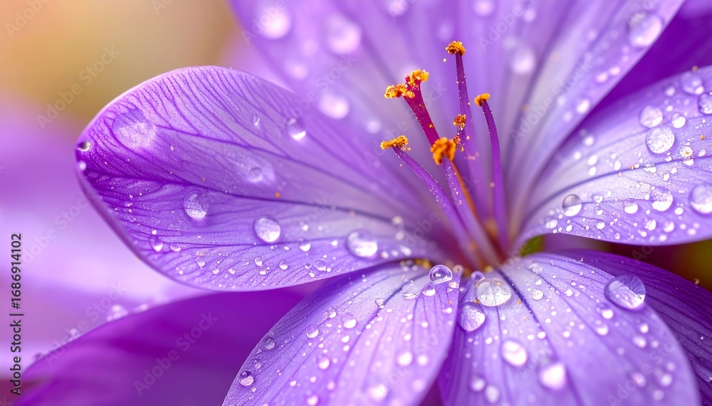 Fototapeta premium Close-up of a purple crocus with water droplets