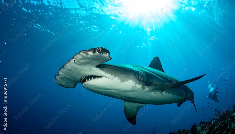 Naklejka premium Hammerhead shark in the ocean