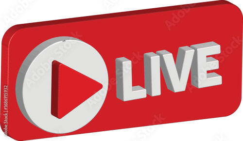 Red button with a play symbol and the word LIVE, indicating streaming or broadcast