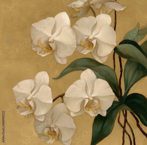 Vintage - style White Phalaenopsis Decorative Painting, Elegant Flower Art, Suitable for Home Decoration, Art Design, Retro - themed Scenarios