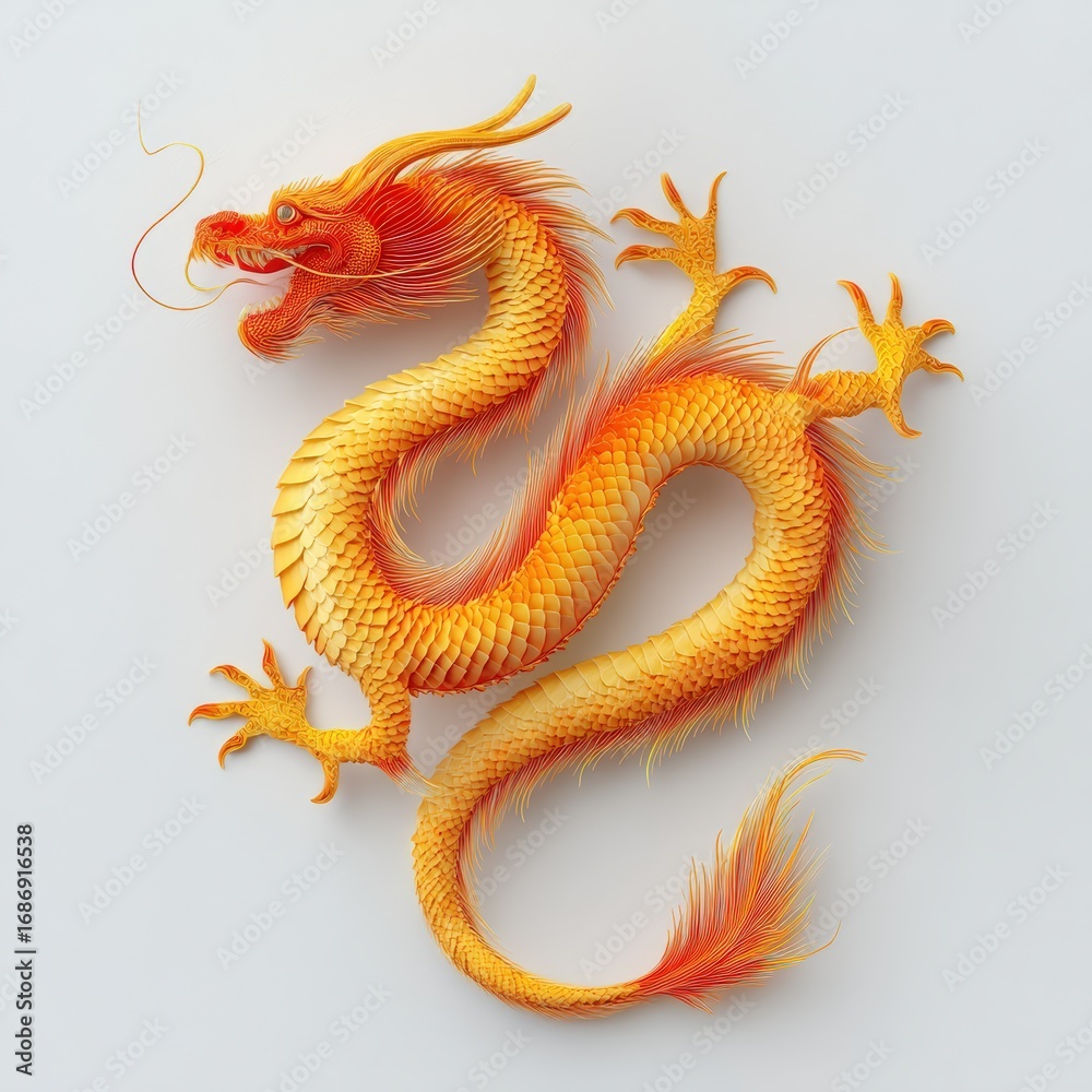 Obraz premium A dragon is depicted in a gold and red color scheme