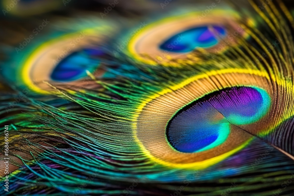 Naklejka premium Close-up of Vibrant Peacock Feathers Displaying Iridescent Patterns