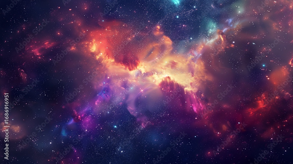 Fototapeta premium Deep space starfield, colorful nebula clouds, glowing stars, high-resolution astronomy background.