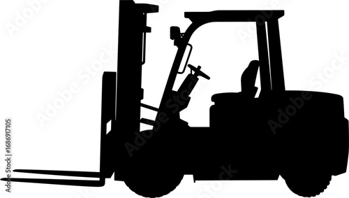 Forklift Silhouette Vector Illustration , Transparent Background