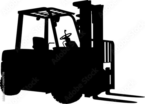 Forklift Silhouette Vector Illustration , Transparent Background