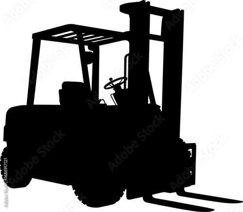Forklift Silhouette Vector Illustration , Transparent Background