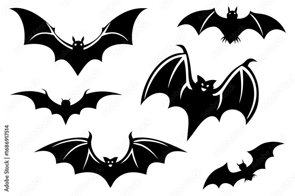 Naklejka premium Scary Bat Silhouette Set – Halloween Flying Bats Vector Clipart for Decor and Crafts
