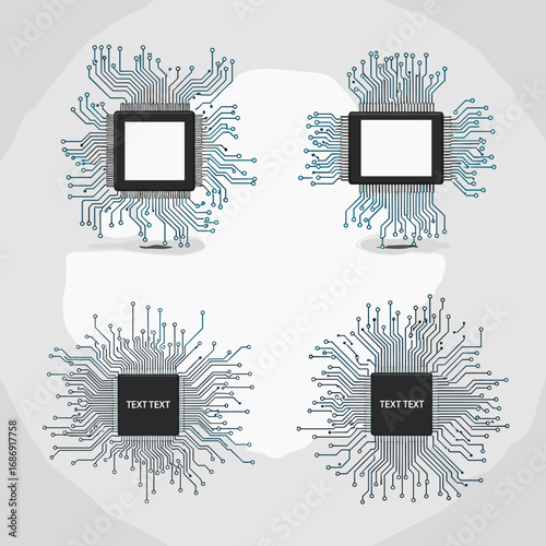 Abstract digital circuits and microprocessors representing advanced technology and innovation with intricate connections and pathways