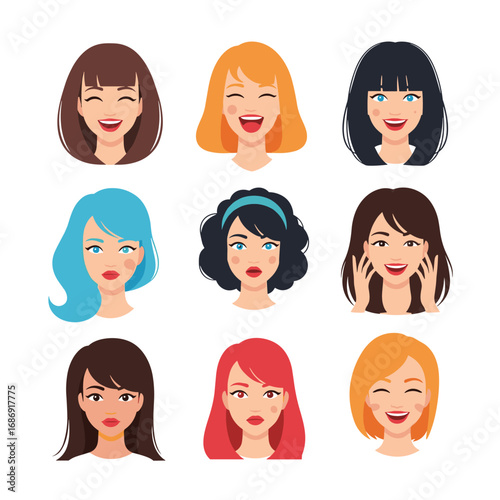 A vibrant collection of diverse female portraits showcasing different hairstyles emotions and complexions