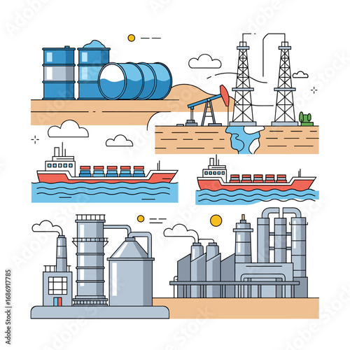 Industrial production and transportation of liquid fuels and natural gas in a modern economy