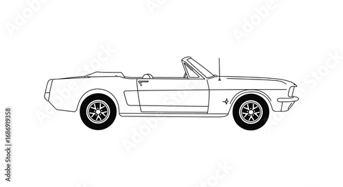 classic car sketch with convertible top and stylish wheels