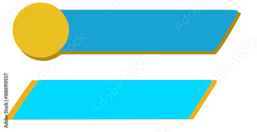 Two turquoise banners with yellow accents, one featuring a circle, isolated on a white background.