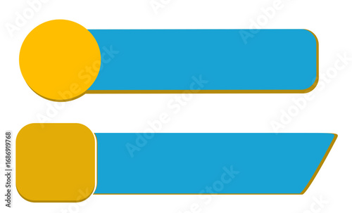Two vibrant lower thirds, one circular and one square, both gold and teal, ideal for video editing.