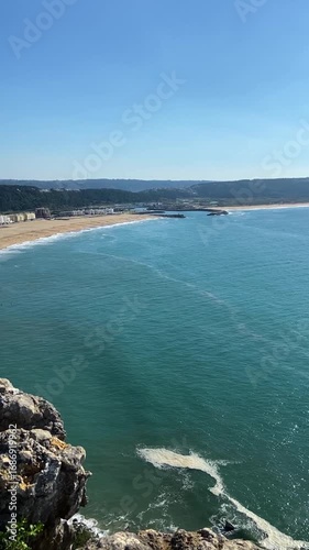 Big waves on the ocean beach. Beach on the ocean from above. Panorama of the ocean coast. General plan of the ocean coast from above.