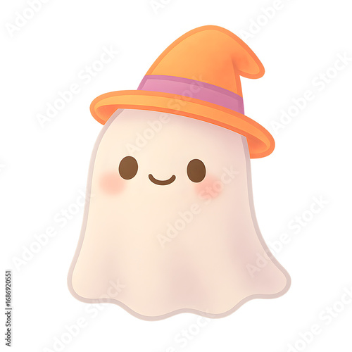 Kawaii Ghost Balloon PNG | Cute Chibi Halloween Ghost with Witch Hat