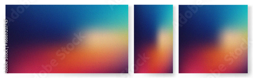 Grainy gradient background set. Abstract noisy texture with blue and orange colors
