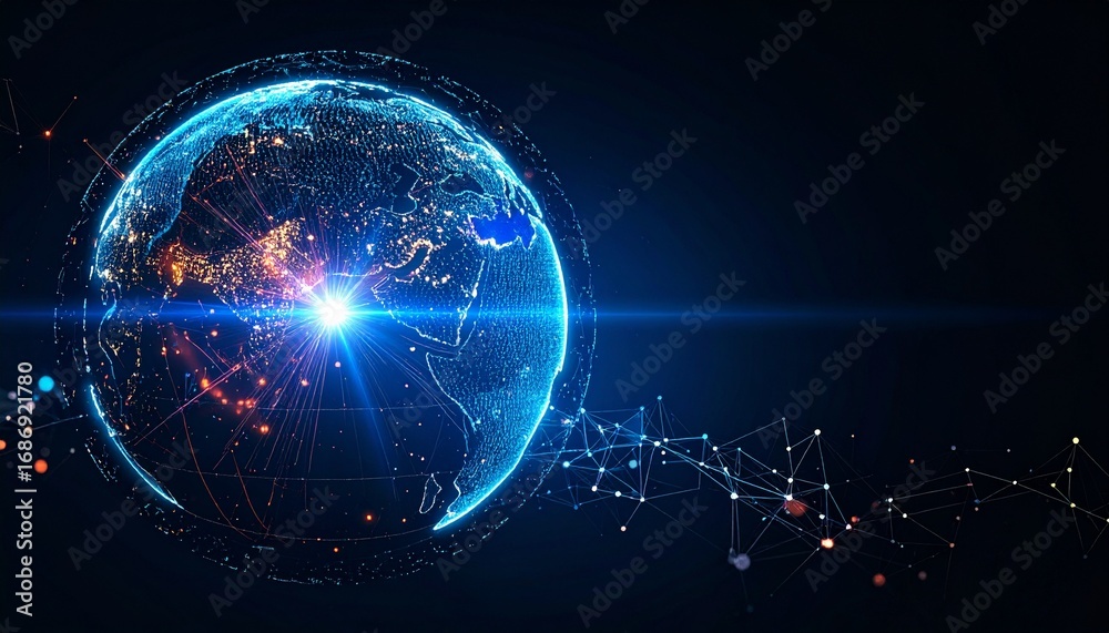 Obraz premium A Glowing Earth Surrounded by Data Points