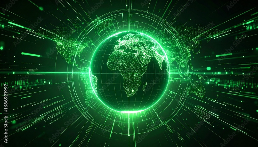Naklejka premium A vibrant digital depiction of the Earth with a modern, technology-focused design