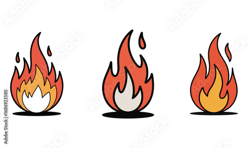 Flame Icon Vector Pack with Fire Symbols, Burning Energy, Heat and Blaze Illustration Set