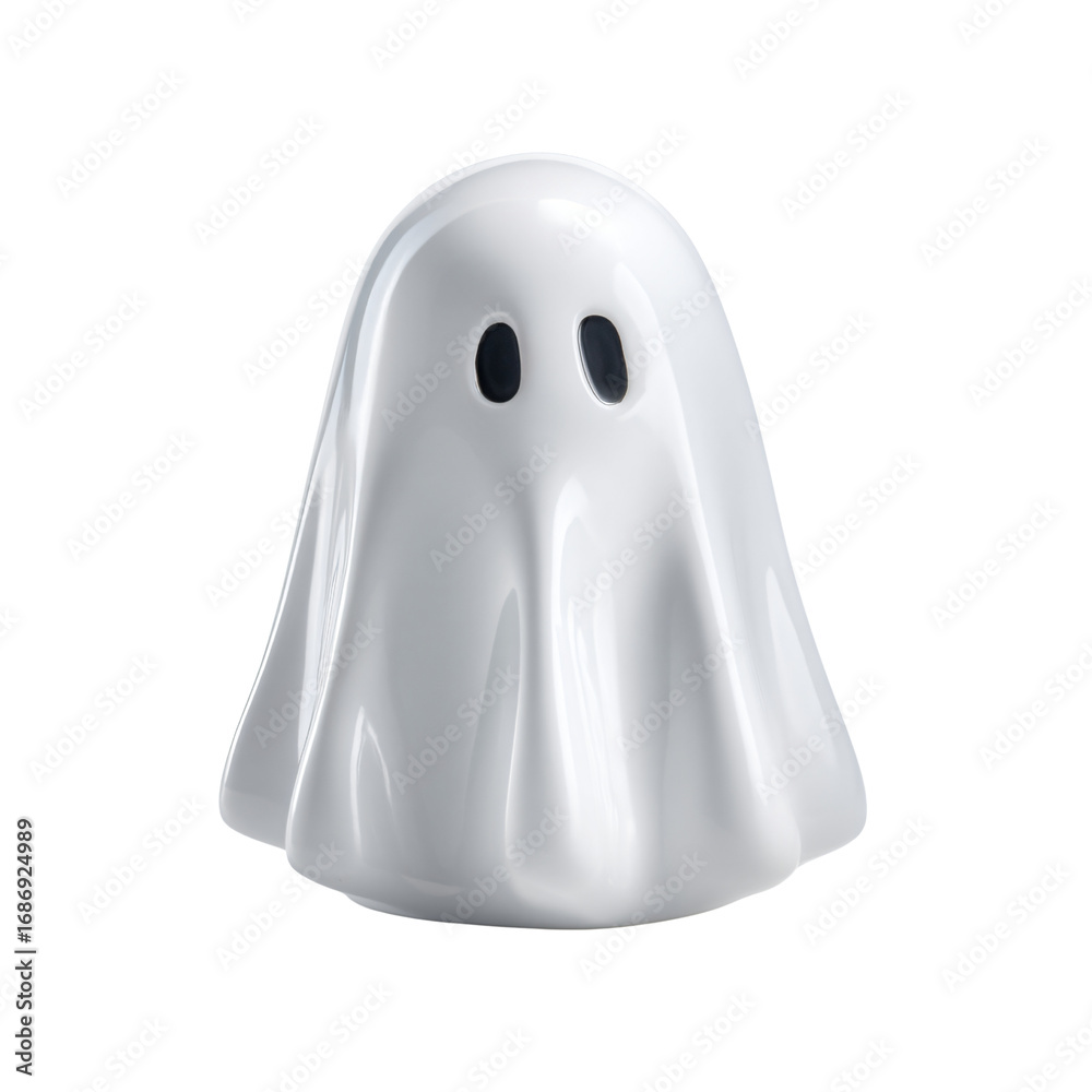 Fototapeta premium Minimalist Glossy White Ghost Character on Black