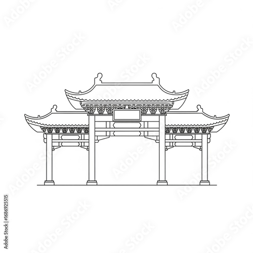 Outline Traditional Chinese Gate (Paifang)