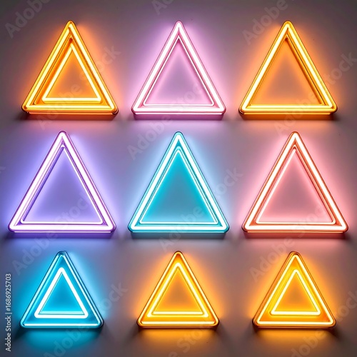 Neon triangles in vibrant colors on a neutral background