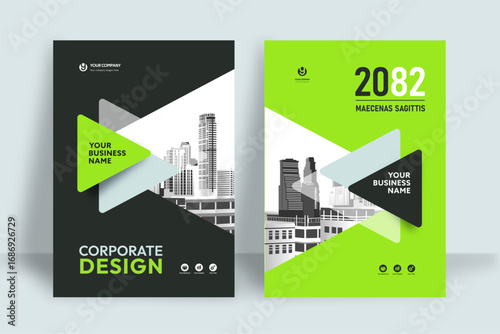 Business Report Cover Template – Green and Black Geometric Layout (A4)