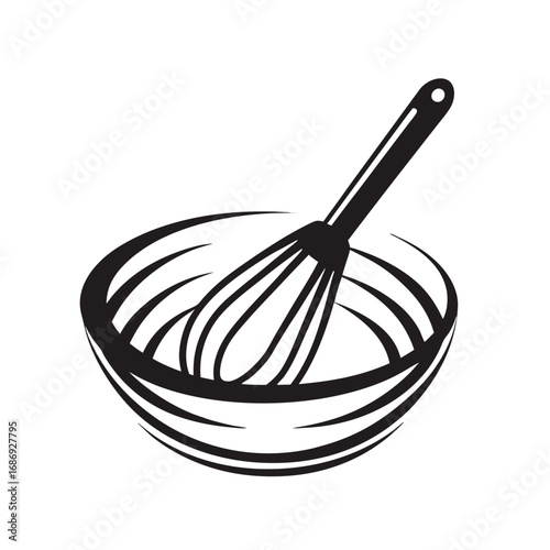 Bowl and Whisk Kitchen Utensil Illustration for Cooking