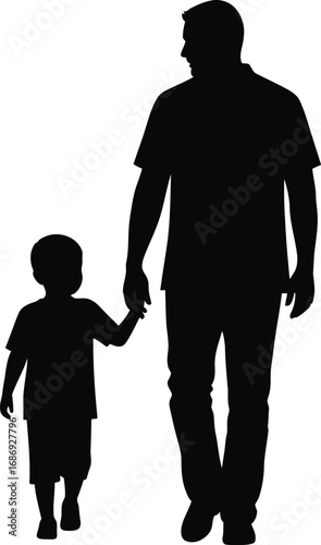 a silhouette of father and son walking hand in hand