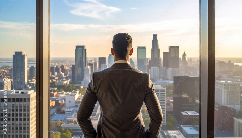 Fototapeta premium Businessman city view