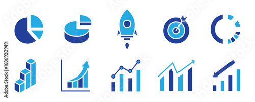 Growth icon set. Containing performance, gain, improvement, grow, chart, increase, evolution and development icons. Solid icon collection. Vector illustration.