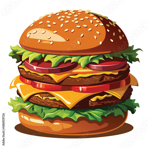 Deliciously Layered Burger with Fresh Ingredients and Toppings