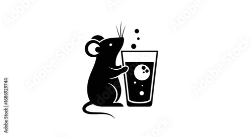 Minimalist black mouse silhouette holding a glass of bubbly soda.