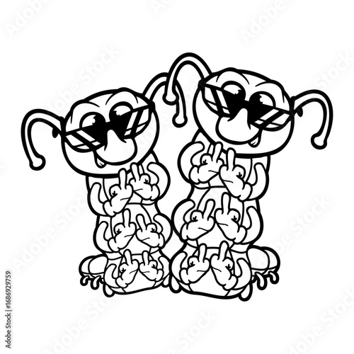 2 Caterpillar middle finger insult sunglasses team two cheeky bad boys friends
